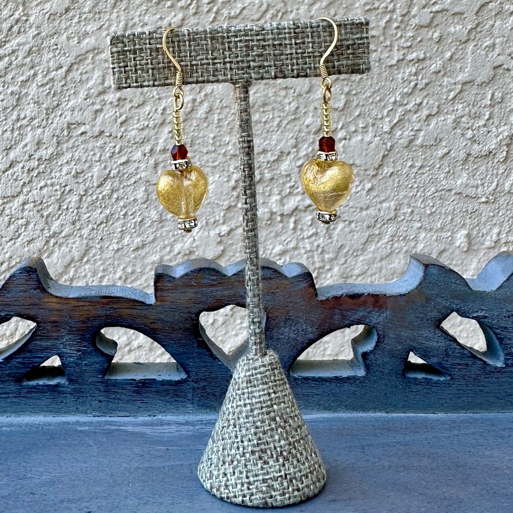 💥3/$10💥 Murano Glass Gold Heart Earrings